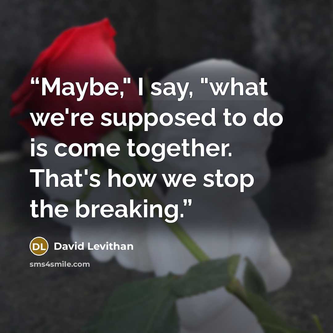 “Maybe," I say, "what we're supposed to do is come together. That's how we stop the breaking.” quote by David Levithan
