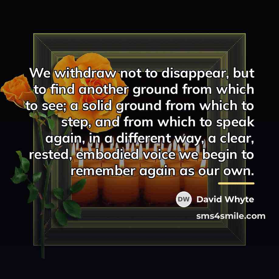 “We withdraw not to disappear, but to find another ground…” quote by David Whyte
