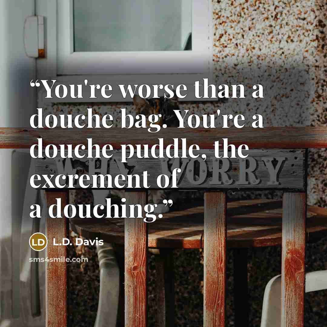 “You're worse than a douche bag. You're a douche puddle, the excrement of a douching.” quote by L.D. Davis