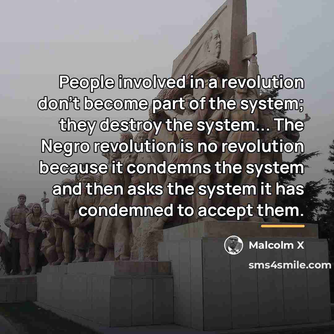 “People involved in a revolution don't become part of the…” quote by Malcolm X