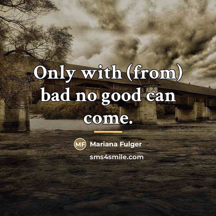 “Only with (from) bad no good can come.…” quote by Mariana Fulger