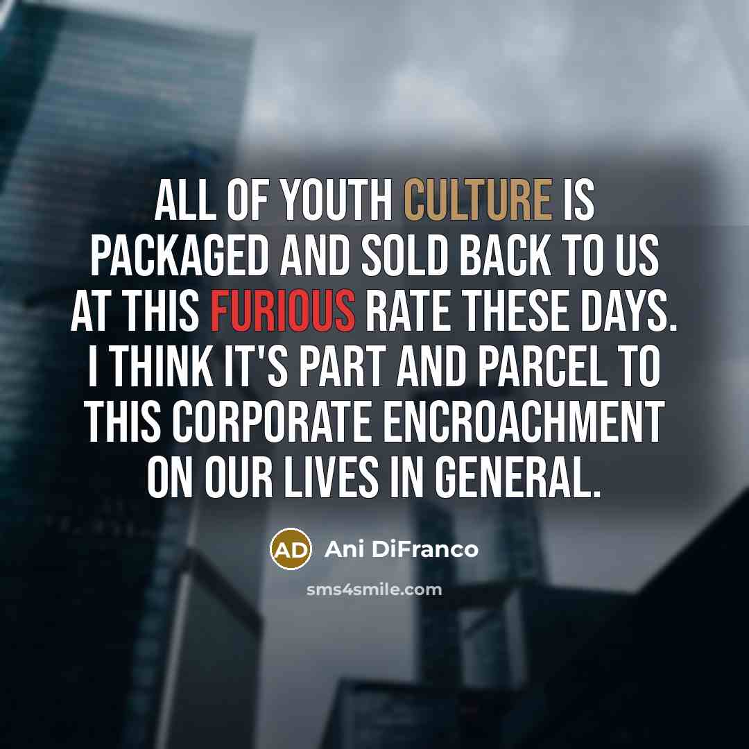 “All of youth culture is packaged and sold back to…” quote by Ani DiFranco