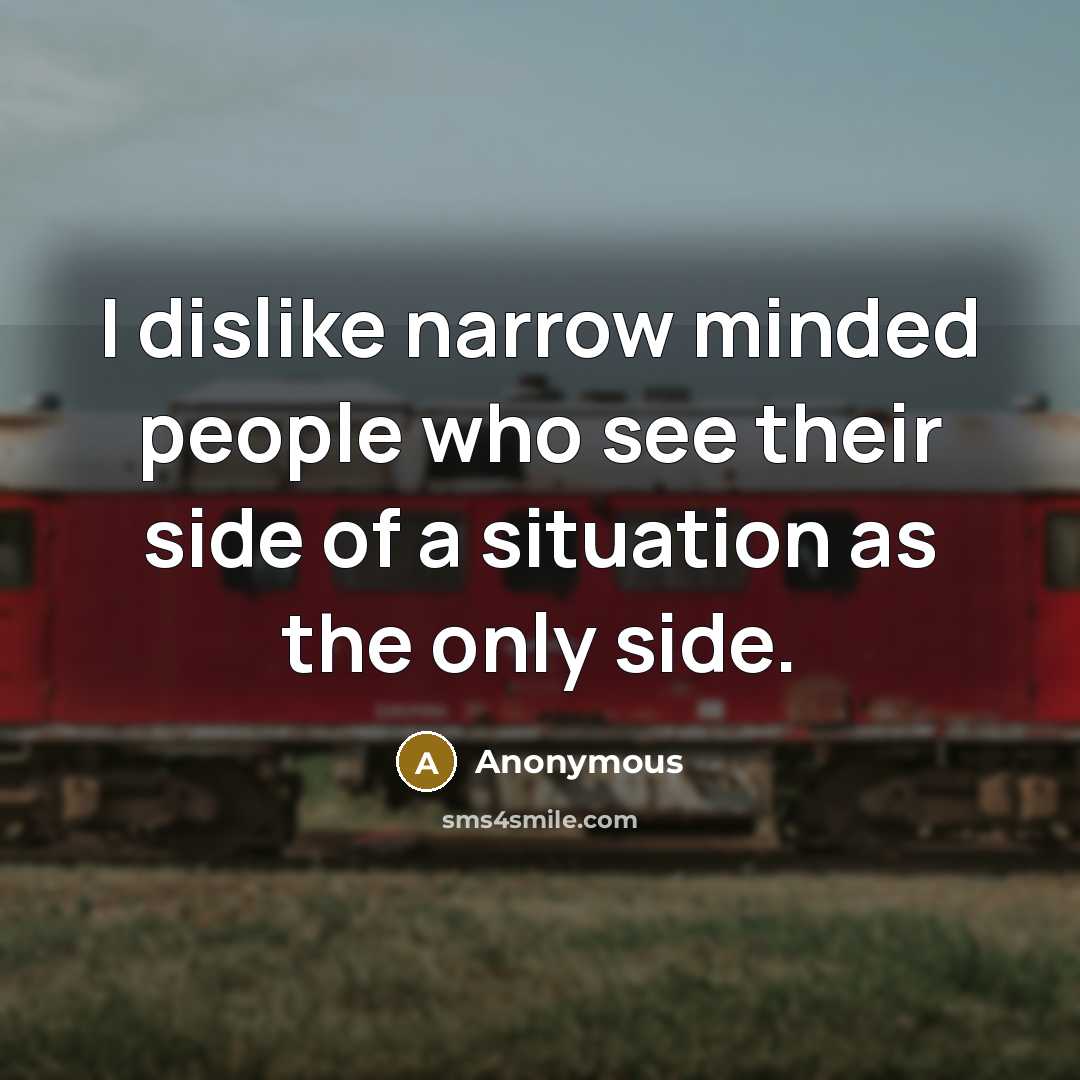“I dislike narrow minded people who see their side of…” quote by Anonymous