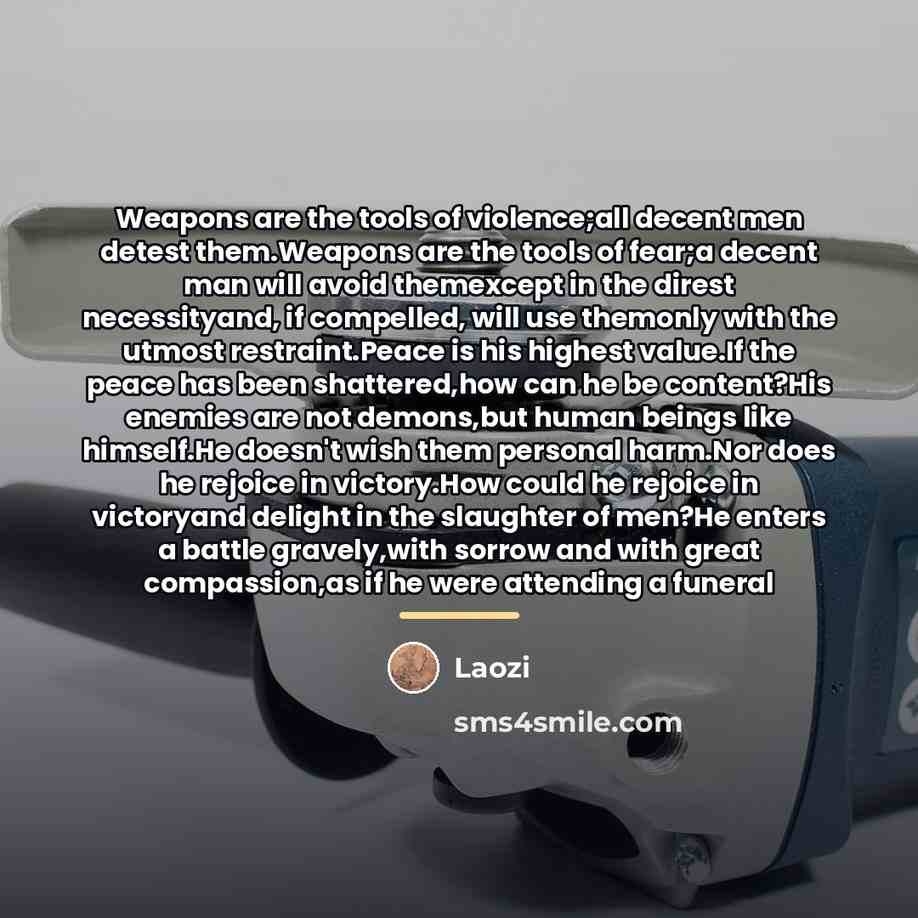 “Weapons are the tools of violence;all decent men detest them.Weapons…” quote by Laozi