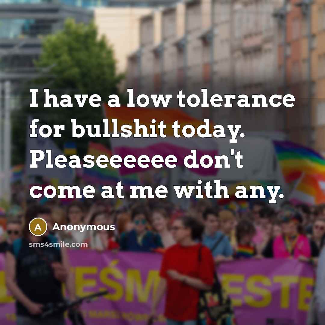 “I have a low tolerance for bullshit today. Pleaseeeeee don't…” quote by Anonymous