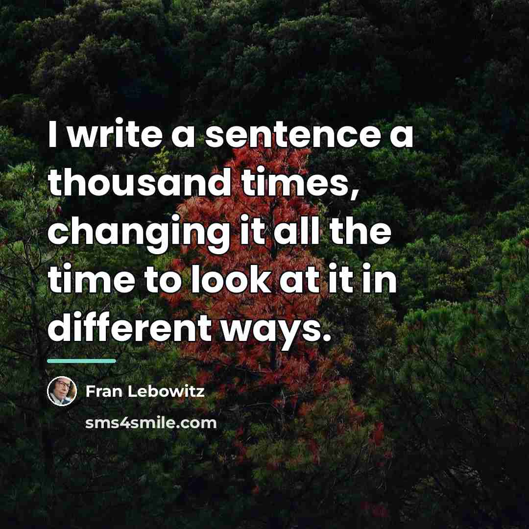 “I write a sentence a thousand times, changing it all…” quote by Fran Lebowitz