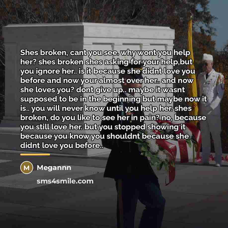 “Shes broken, cant you see. why wont you help her?…” quote by Megannn