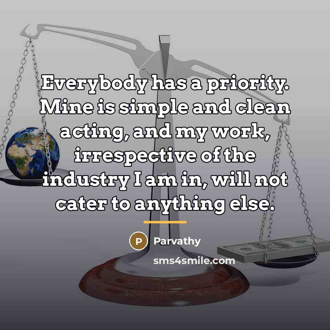 “Everybody has a priority. Mine is simple and clean acting,…” quote by Parvathy
