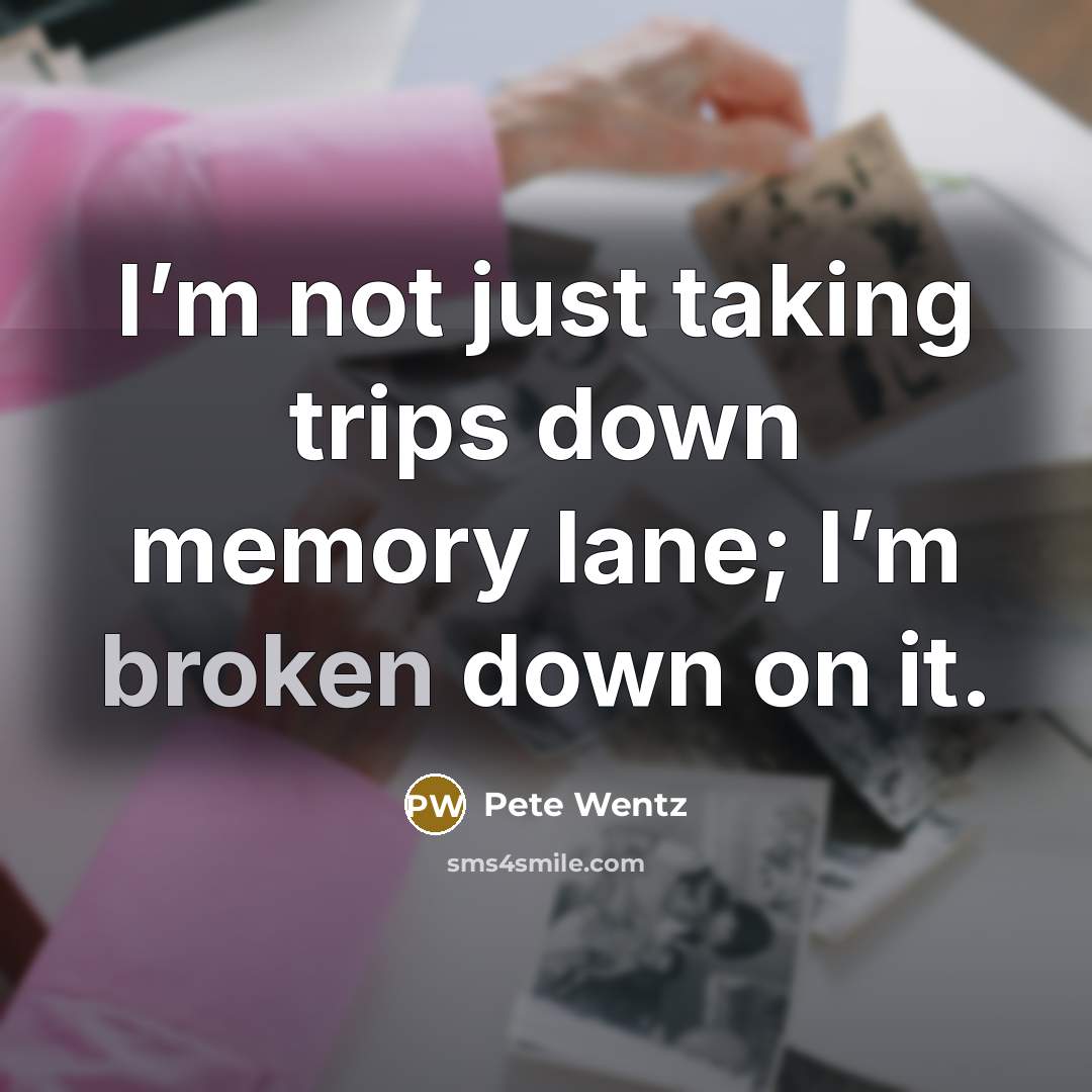 “I’m not just taking trips down memory lane; I’m broken…” quote by Pete Wentz