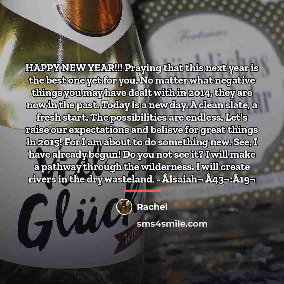 “HAPPY NEW YEAR!!! Praying that this next year is the…” quote by Rachel