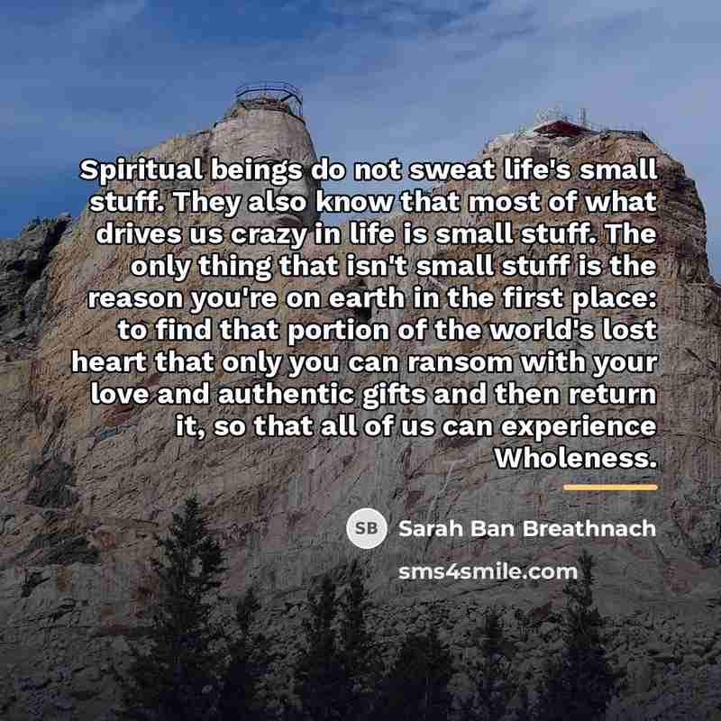 “Spiritual beings do not sweat life's small stuff. They also…” quote by Sarah Ban Breathnach