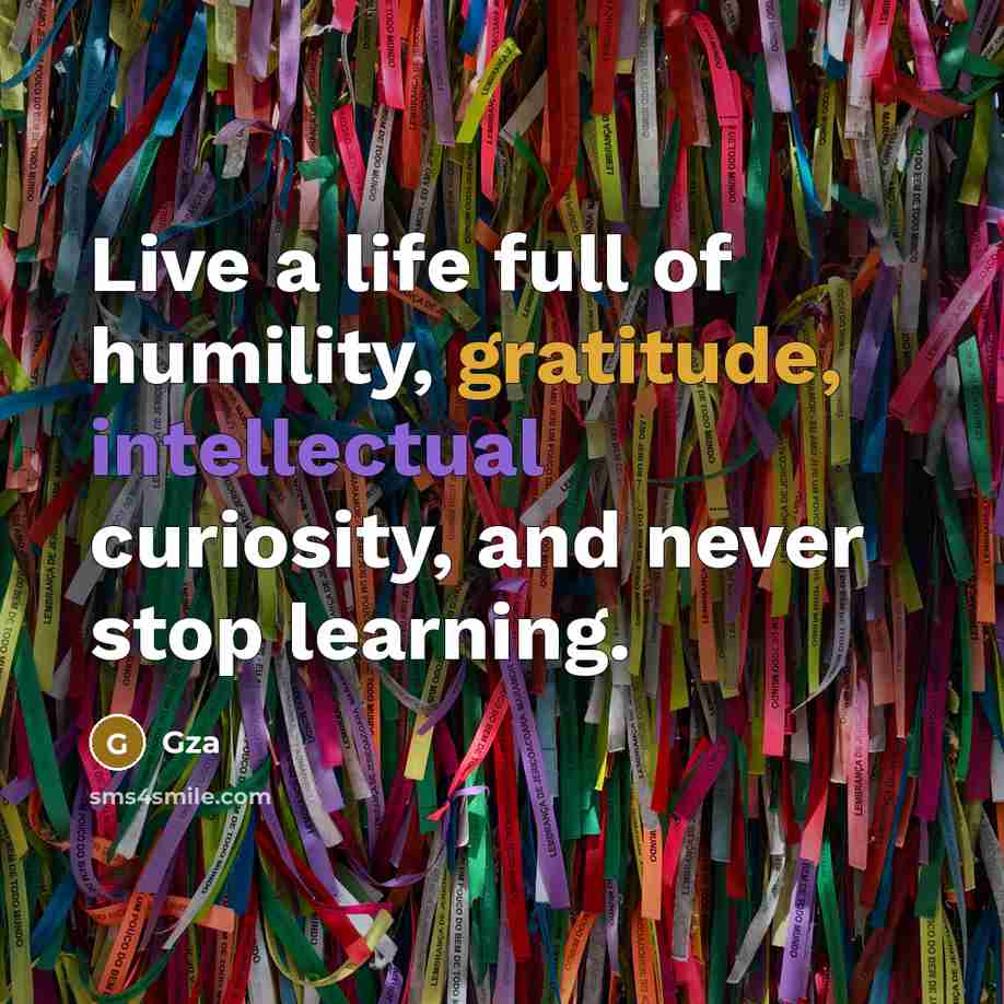 “Live a life full of humility, gratitude, intellectual curiosity, and…” quote by Gza
