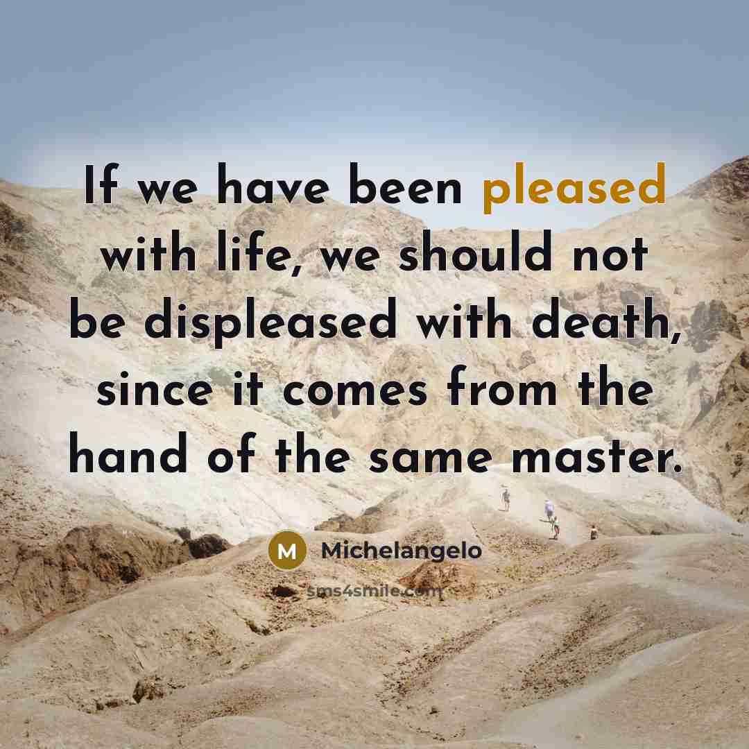 “If we have been pleased with life, we should not…” quote by Michelangelo