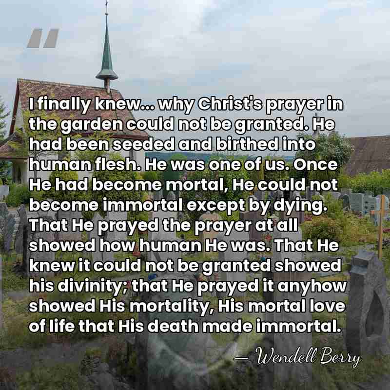 I finally knew... why Christ's prayer in the garden could not be&hellip; - Wendell Berry