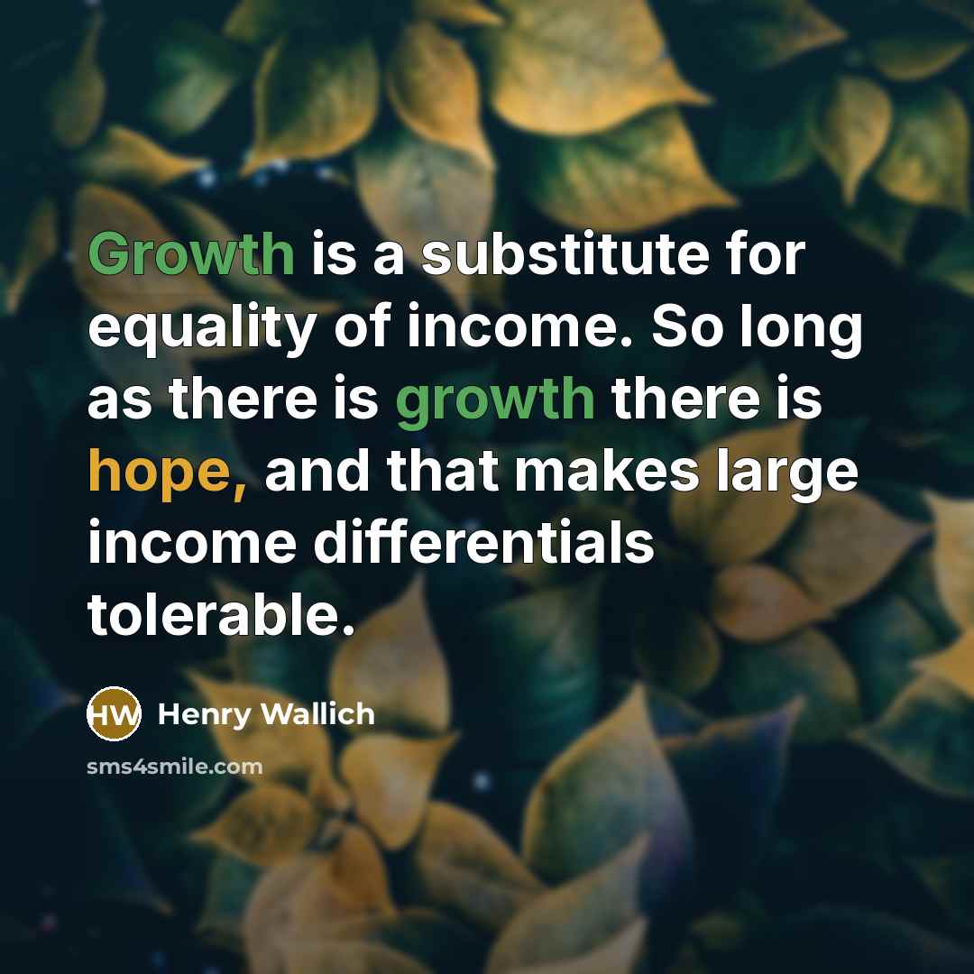 “Growth is a substitute for equality of income. So long as there is growth there is hope, and that makes large income differentials tolerable.” quote by Henry Wallich