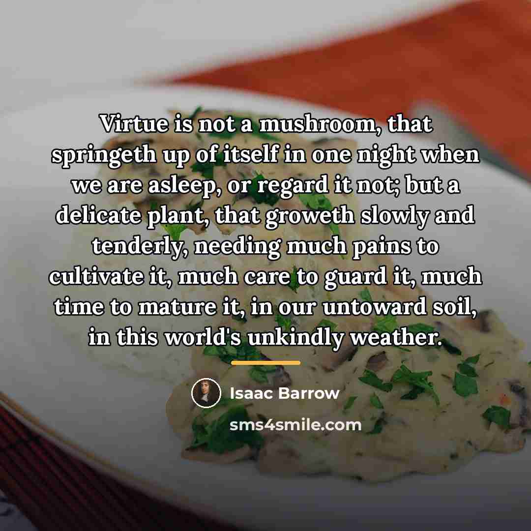 “Virtue is not a mushroom, that springeth up of itself…” quote by Isaac Barrow