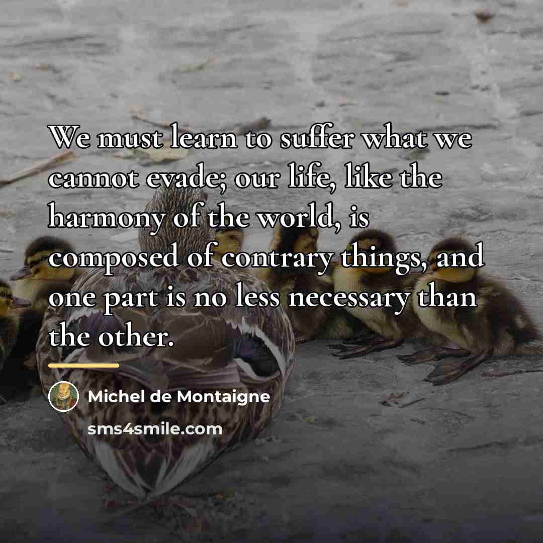 “We must learn to suffer what we cannot evade; our…” quote by Michel de Montaigne
