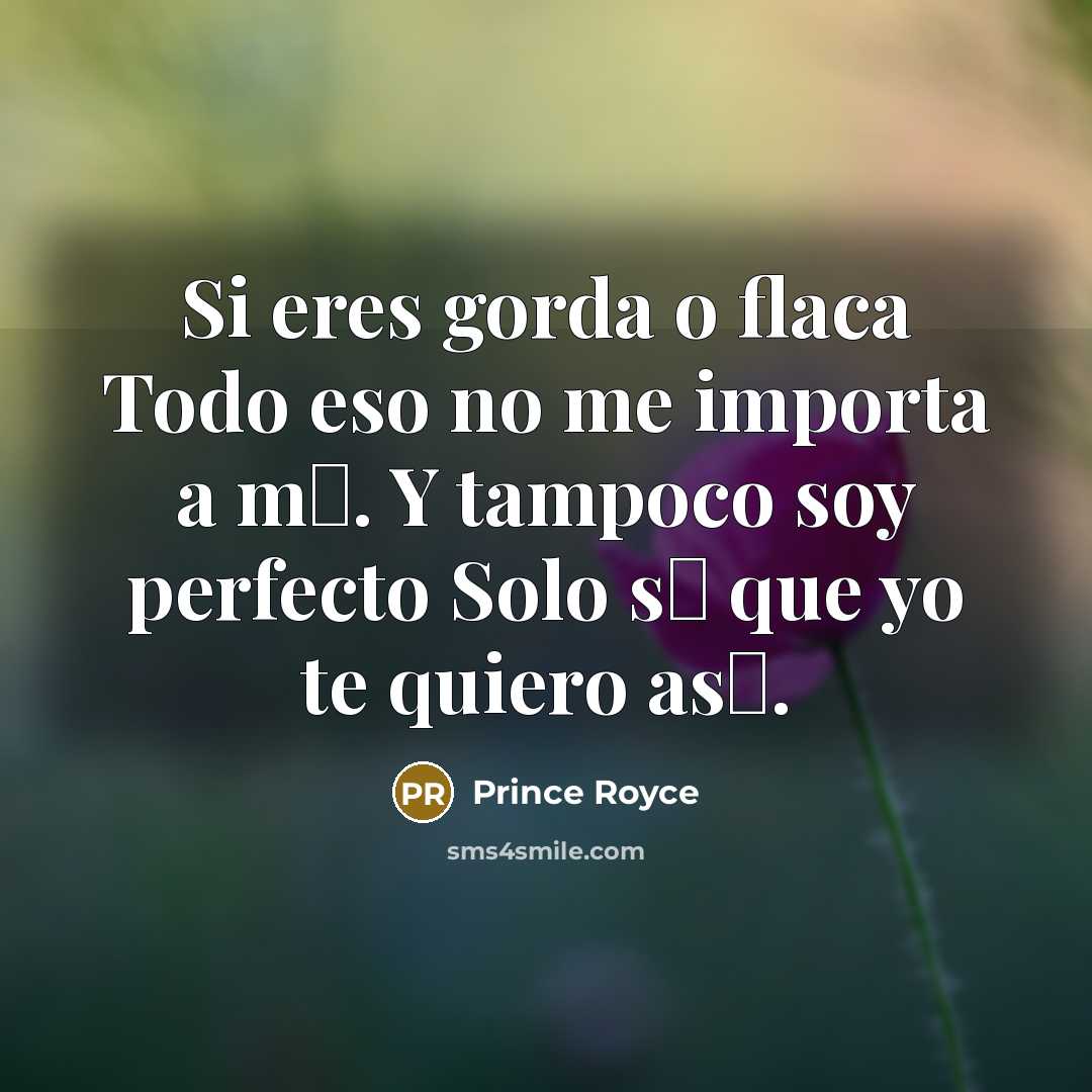 “Si eres gorda o flaca Todo eso no me importa a m�. Y tampoco soy perfecto Solo s� que yo te quiero as�.” quote by Prince Royce