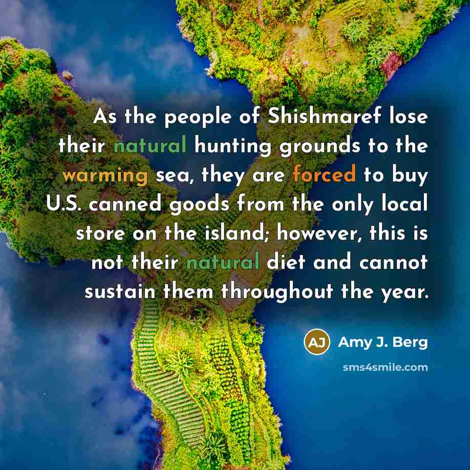 “As the people of Shishmaref lose their natural hunting grounds…” quote by Amy J. Berg