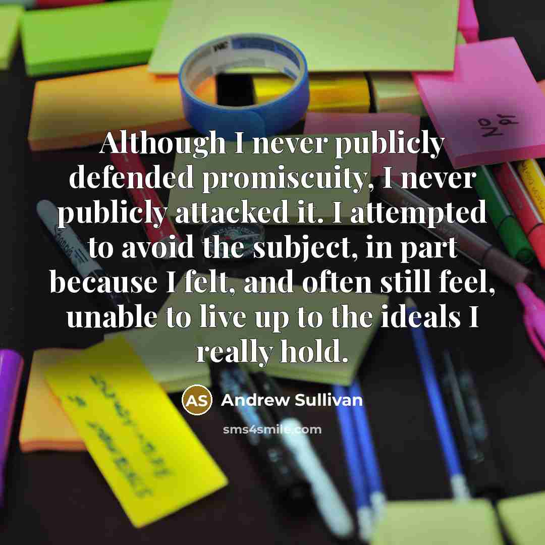 “Although I never publicly defended promiscuity, I never publicly attacked…” quote by Andrew Sullivan