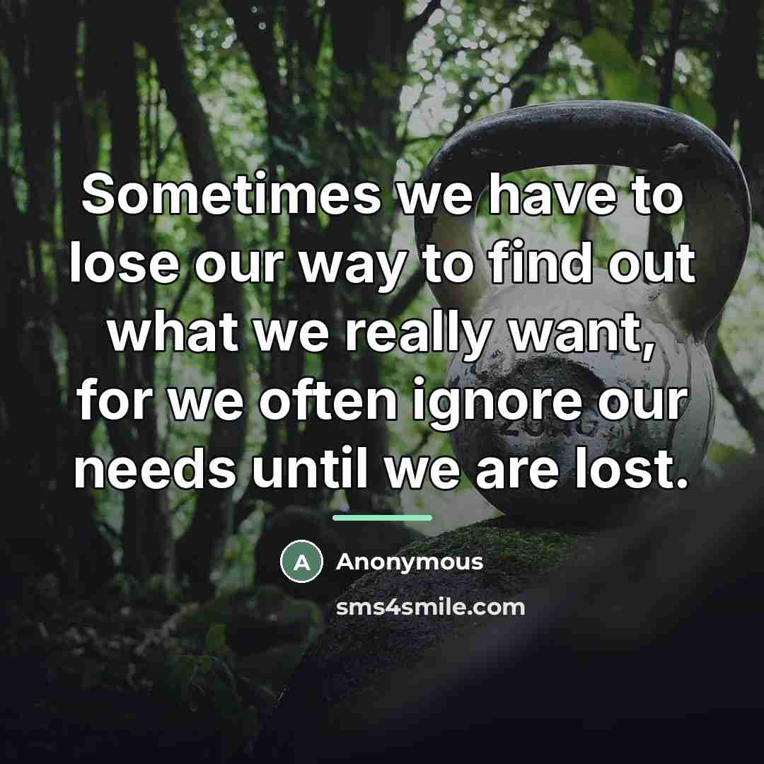 “Sometimes we have to lose our way to find out…” quote by Anonymous