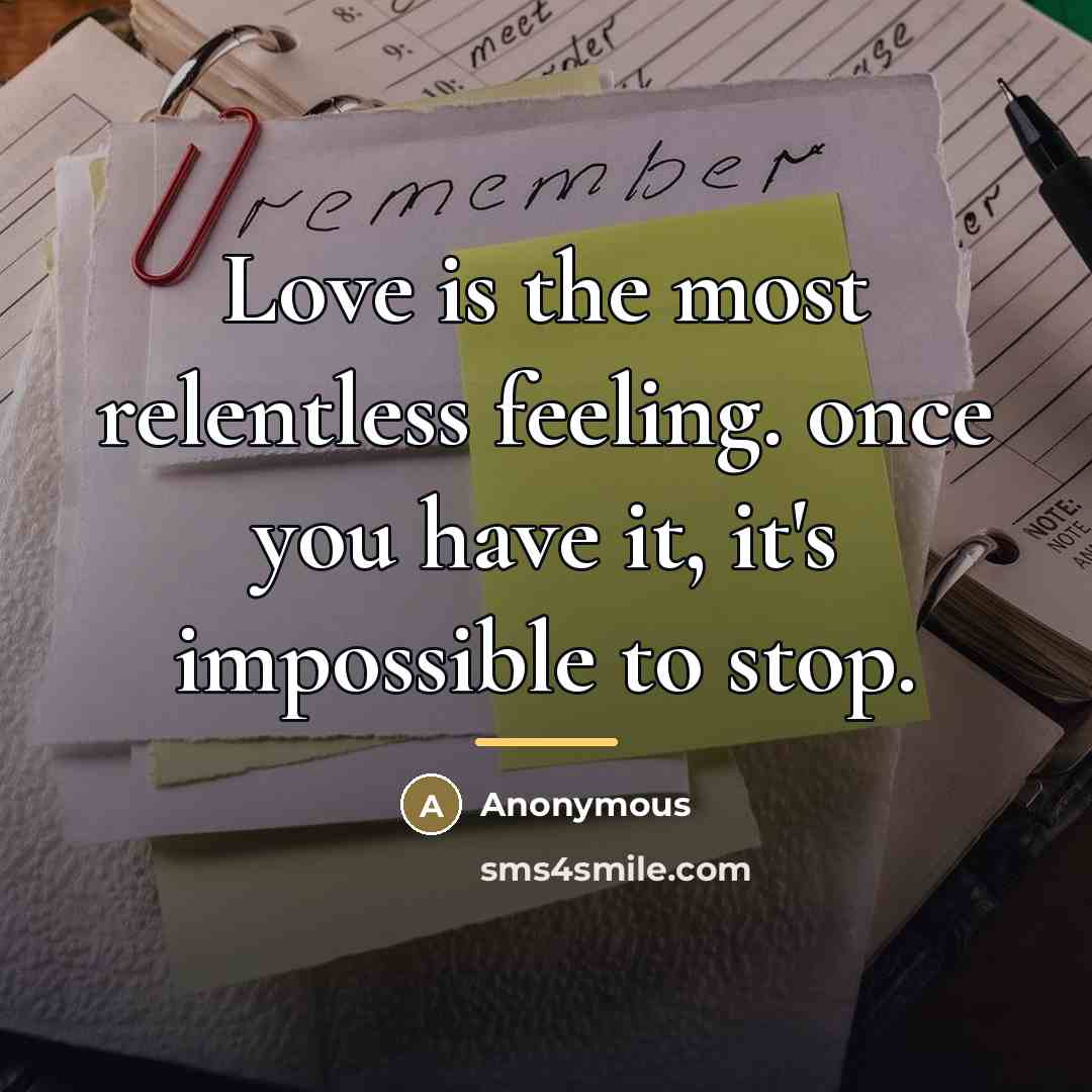 “Love is the most relentless feeling. once you have it,…” quote by Anonymous