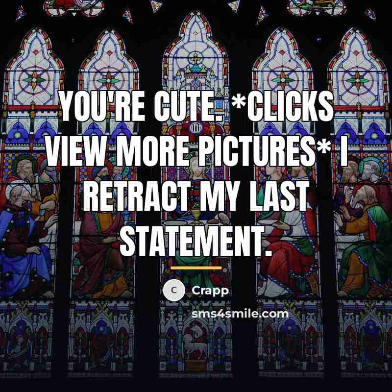 “You're cute. *Clicks view more pictures* I retract my last…” quote by Crapp