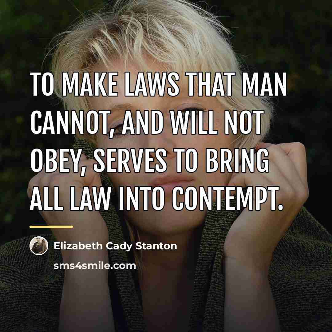“To make laws that man cannot, and will not obey,…” quote by Elizabeth Cady Stanton