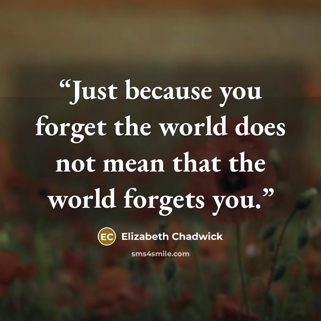 “Just because you forget the world does not mean that the world forgets you.” quote by Elizabeth Chadwick