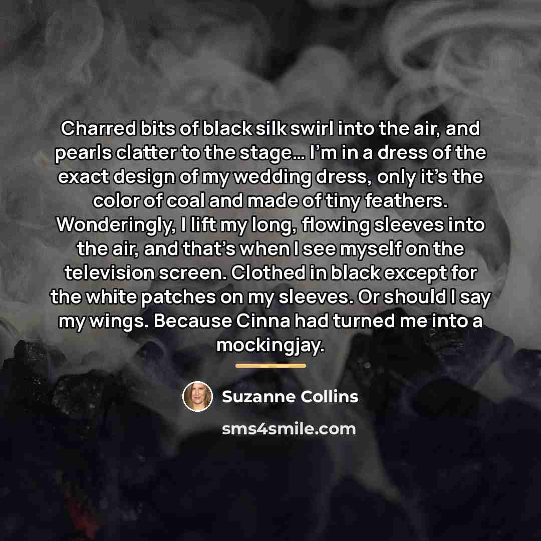“Charred bits of black silk swirl into the air, and…” quote by Suzanne Collins