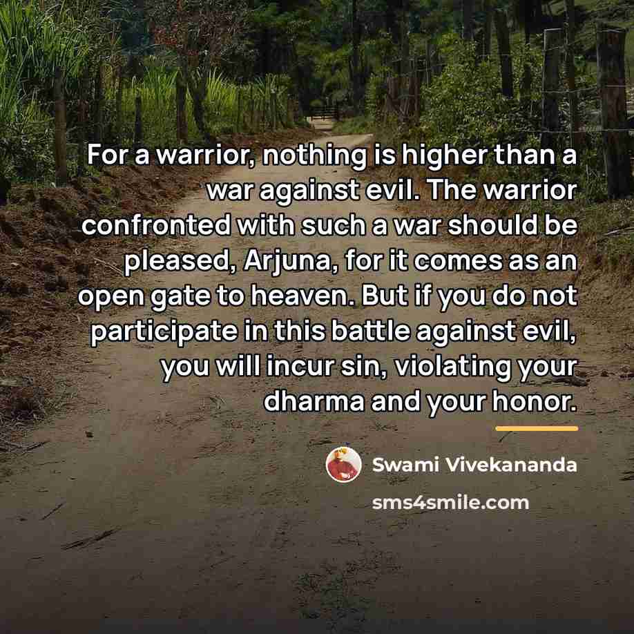 “For a warrior, nothing is higher than a war against…” quote by Swami Vivekananda