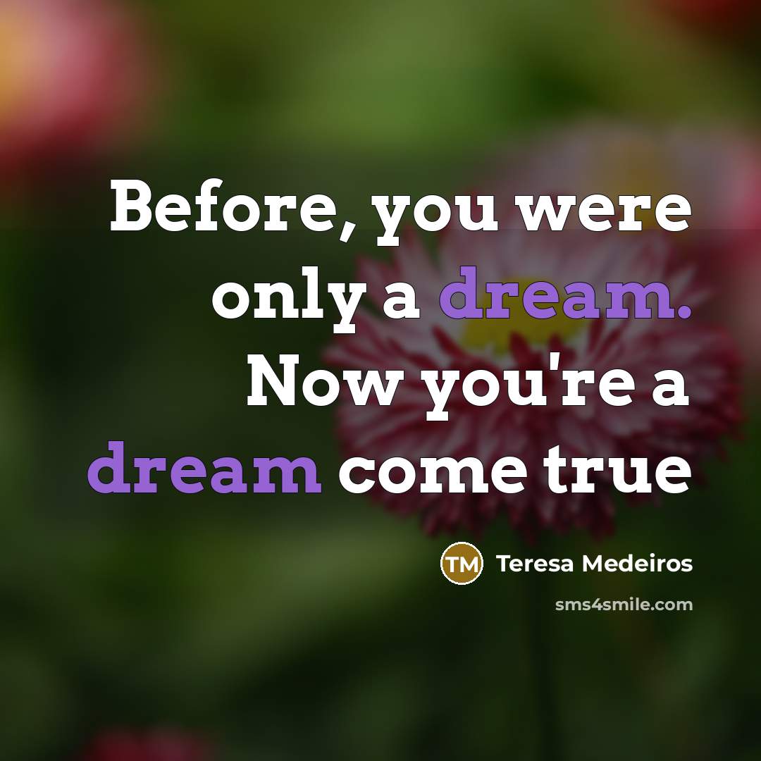 “Before, you were only a dream. Now you're a dream come true” quote by Teresa Medeiros