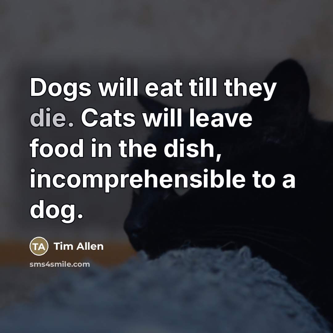 “Dogs will eat till they die. Cats will leave food…” quote by Tim Allen
