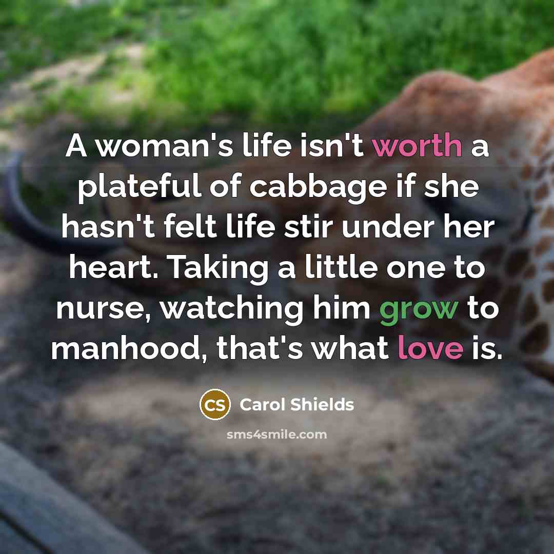 “A woman's life isn't worth a plateful of cabbage if…” quote by Carol Shields