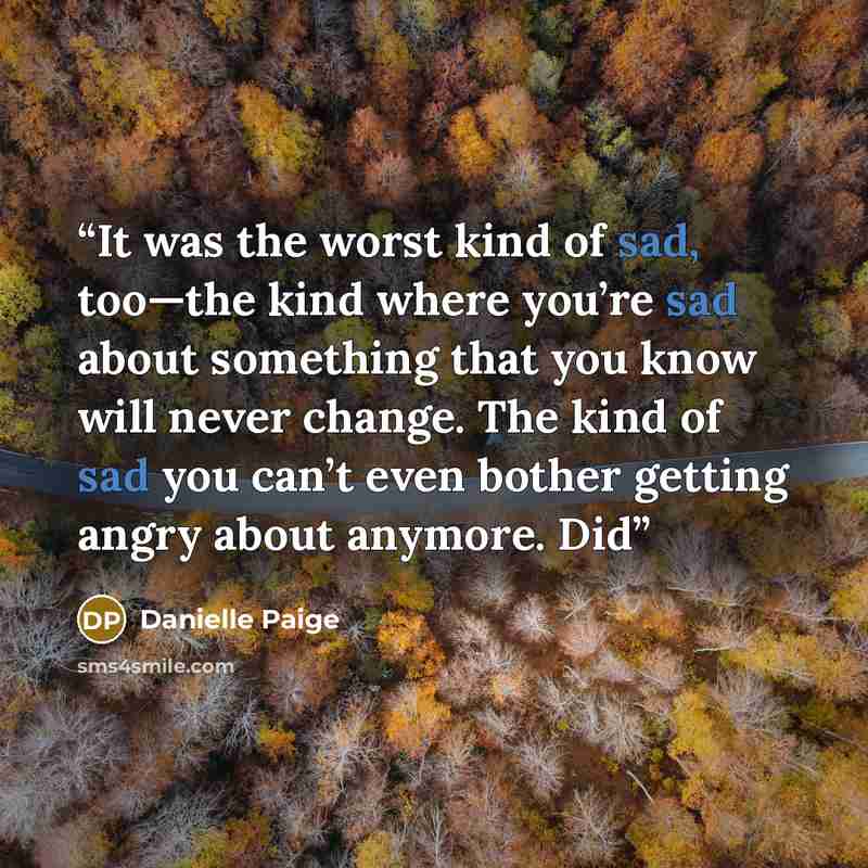 “It was the worst kind of sad, too—the kind where you’re sad about something that you know will never change. The kind of sad you can’t even bother getting angry about anymore. Did” quote by Danielle Paige