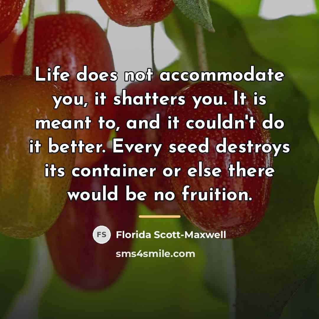 “Life does not accommodate you, it shatters you. It is…” quote by Florida Scott-Maxwell