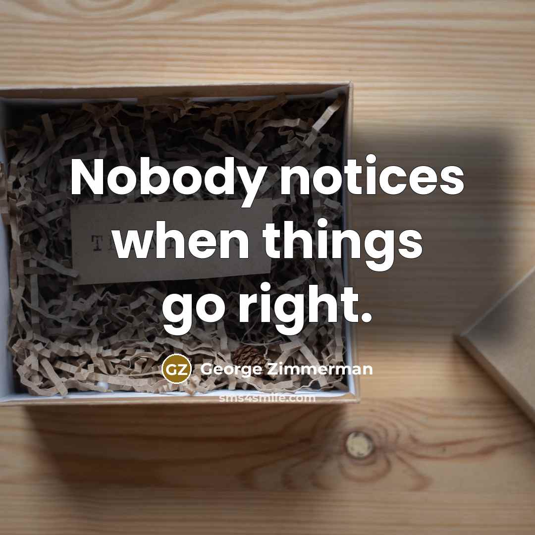 “Nobody notices when things go right.…” quote by George Zimmerman