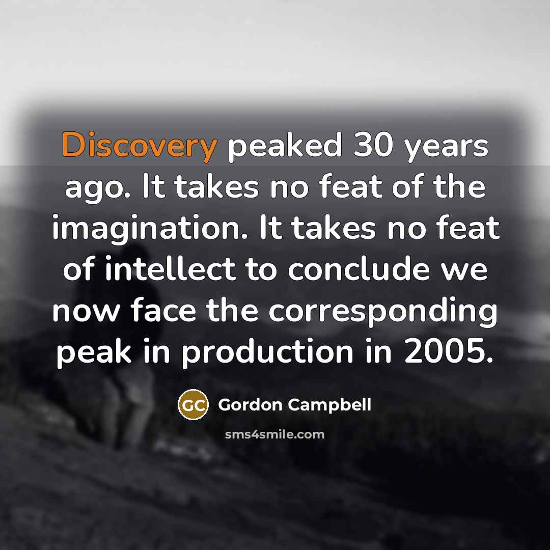 “Discovery peaked 30 years ago. It takes no feat of…” quote by Gordon Campbell