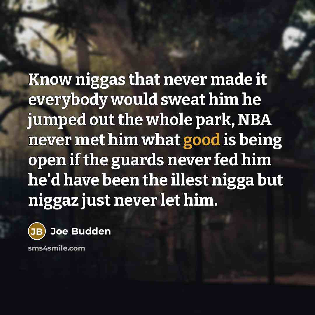 “Know niggas that never made it everybody would sweat him he jumped out the whole park, NBA never met him what good is being open if the guards never fed him he'd have been the illest nigga but niggaz just never let him.” quote by Joe Budden