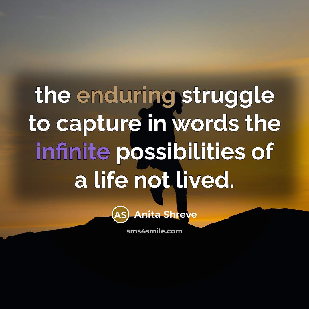 “the enduring struggle to capture in words the infinite possibilities…” quote by Anita Shreve