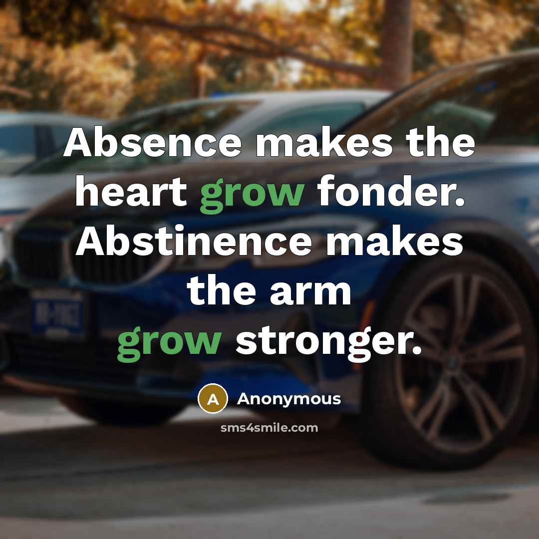 “Absence makes the heart grow fonder. Abstinence makes the arm…” quote by Anonymous