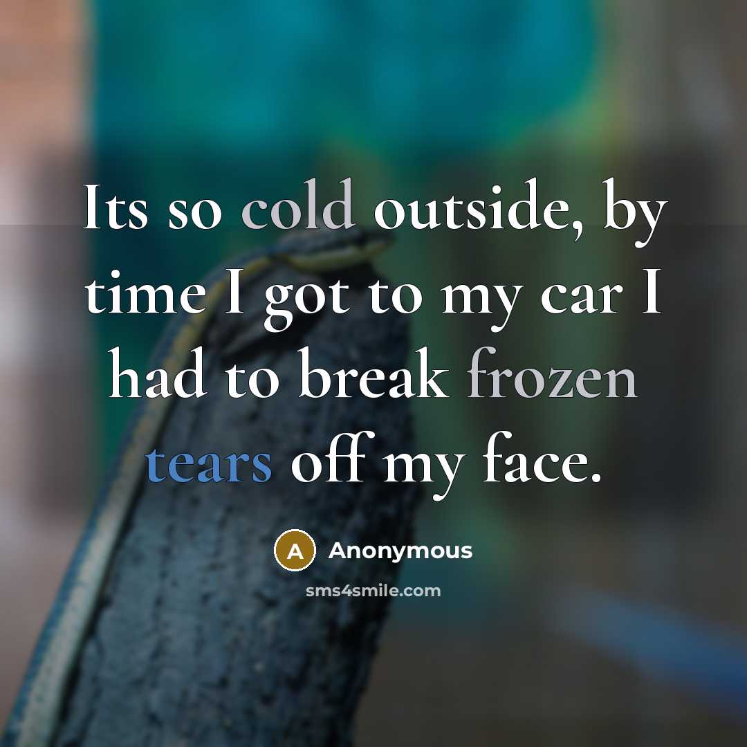 “Its so cold outside, by time I got to my car I had to break frozen tears off my face.” quote by Anonymous