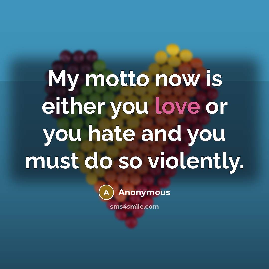 “My motto now is either you love or you hate…” quote by Anonymous