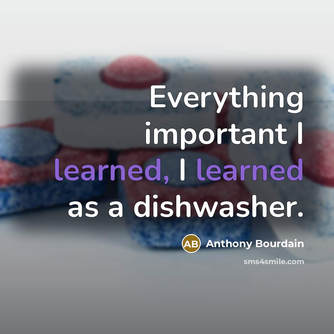“Everything important I learned, I learned as a dishwasher.” quote by Anthony Bourdain