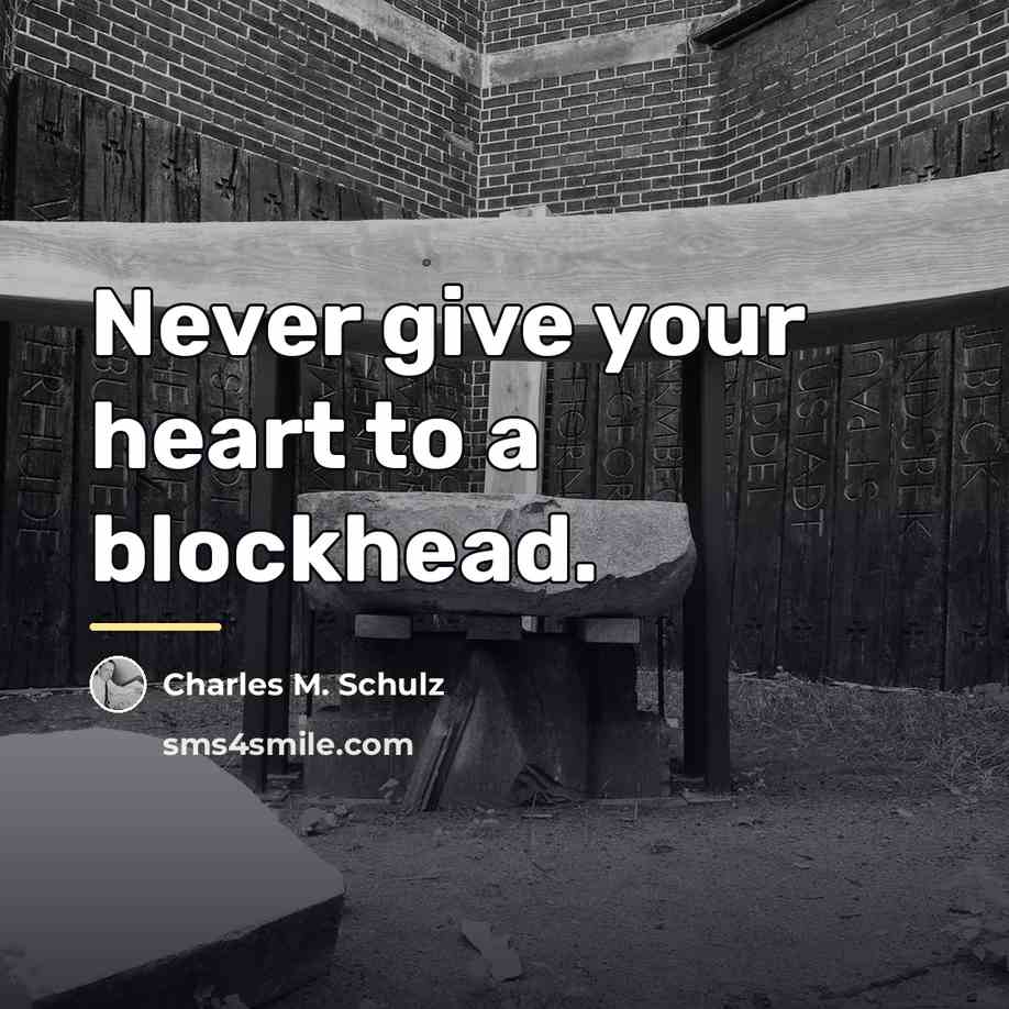 “Never give your heart to a blockhead.…” quote by Charles M. Schulz