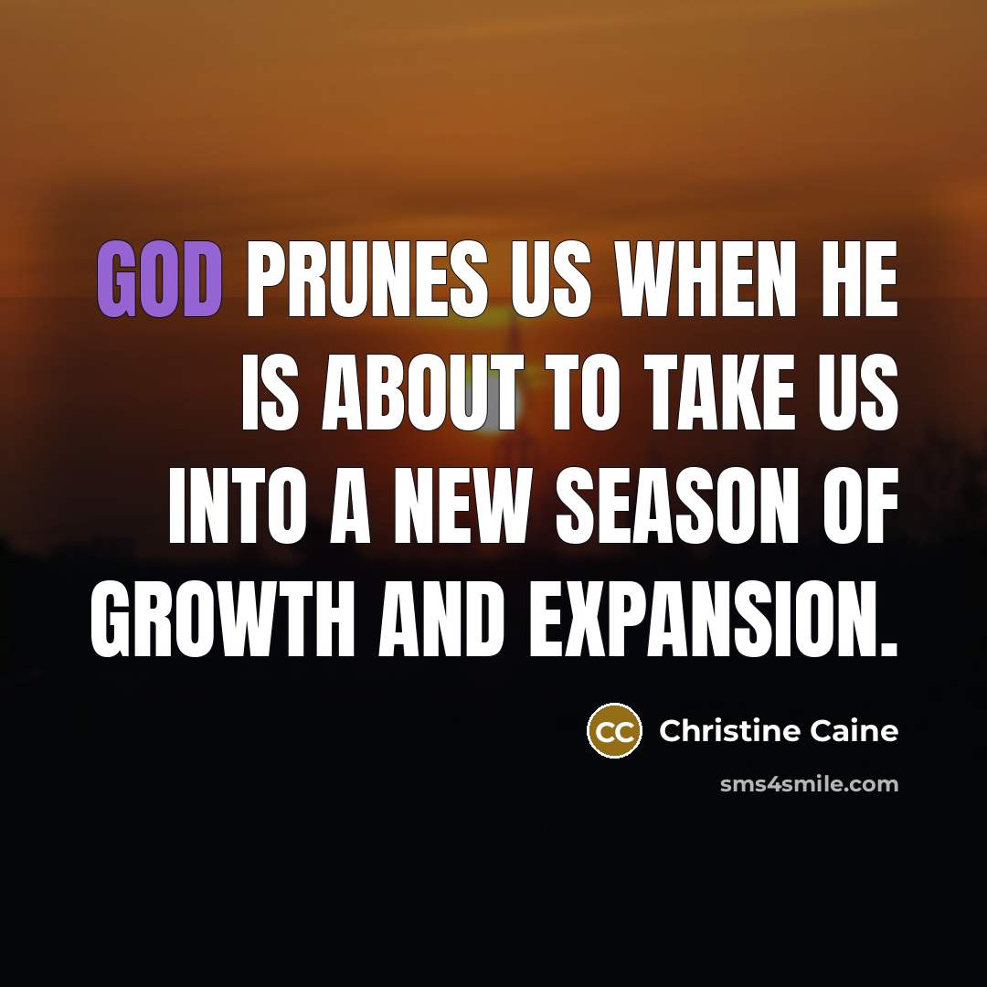 “God prunes us when He is about to take us…” quote by Christine Caine