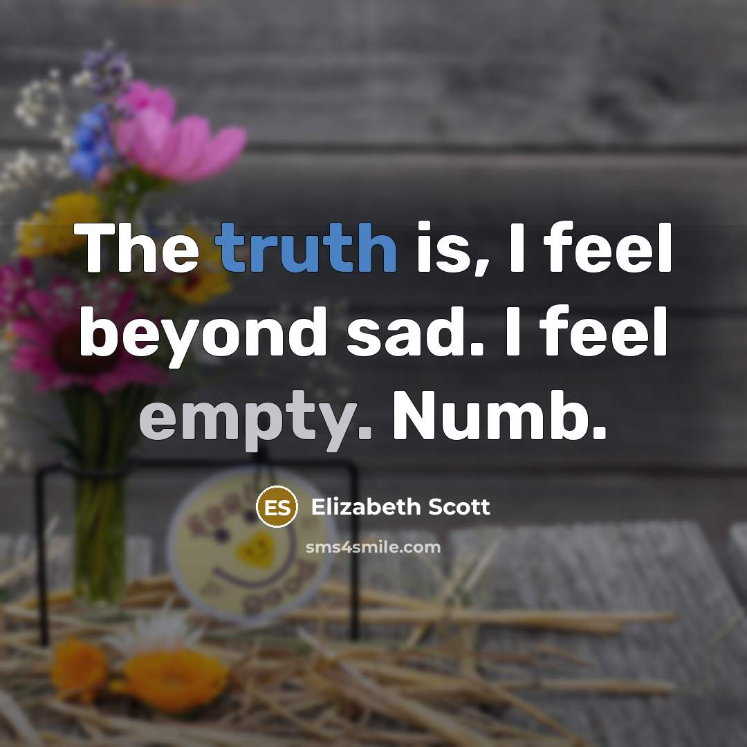 “The truth is, I feel beyond sad. I feel empty.…” quote by Elizabeth Scott