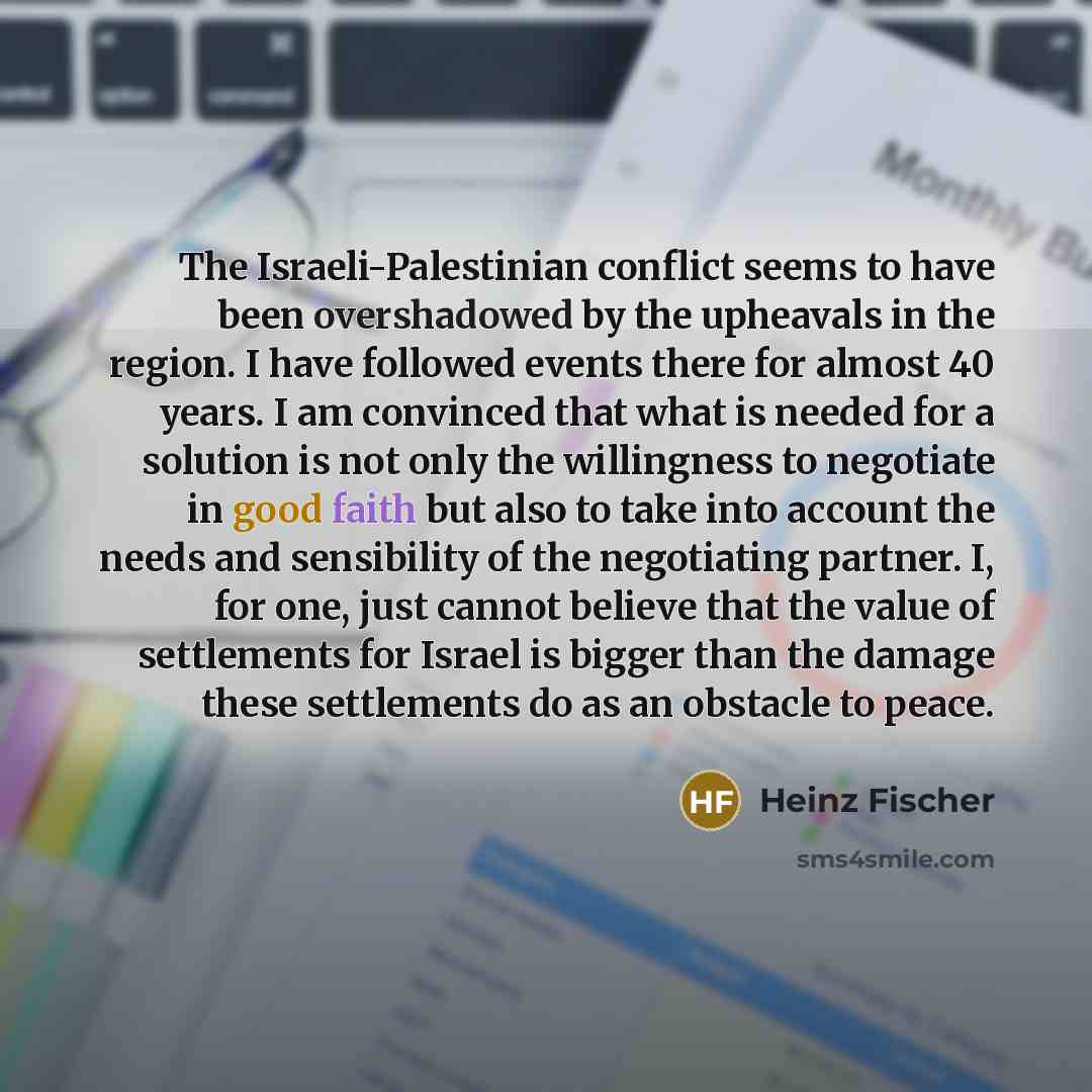 “The Israeli-Palestinian conflict seems to have been overshadowed by the…” quote by Heinz Fischer