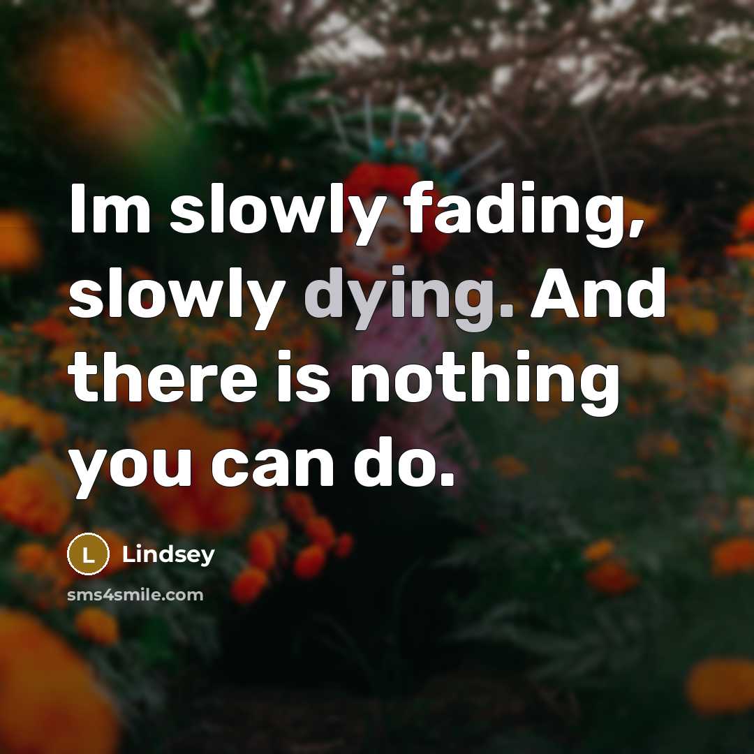 “Im slowly fading, slowly dying. And there is nothing you…” quote by Lindsey