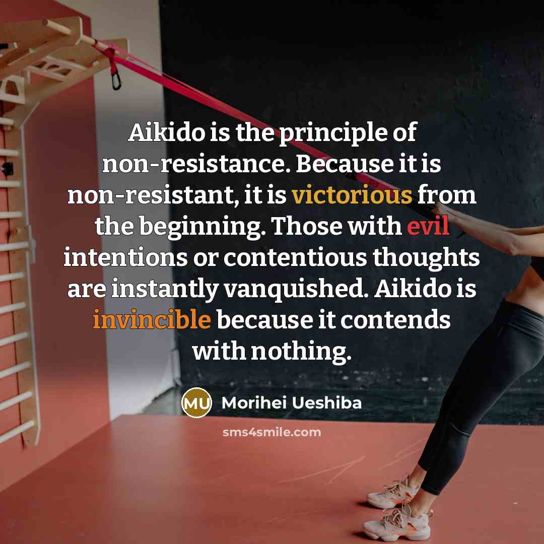 “Aikido is the principle of non-resistance. Because it is non-resistant,…” quote by Morihei Ueshiba